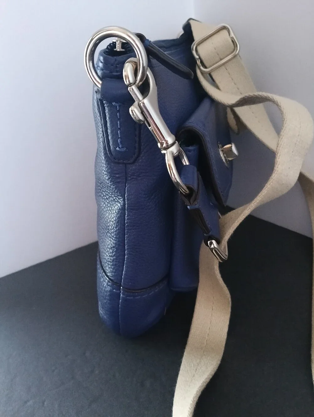Coach Dark Blue Leather Crossbody Purse with Adjustable Strap